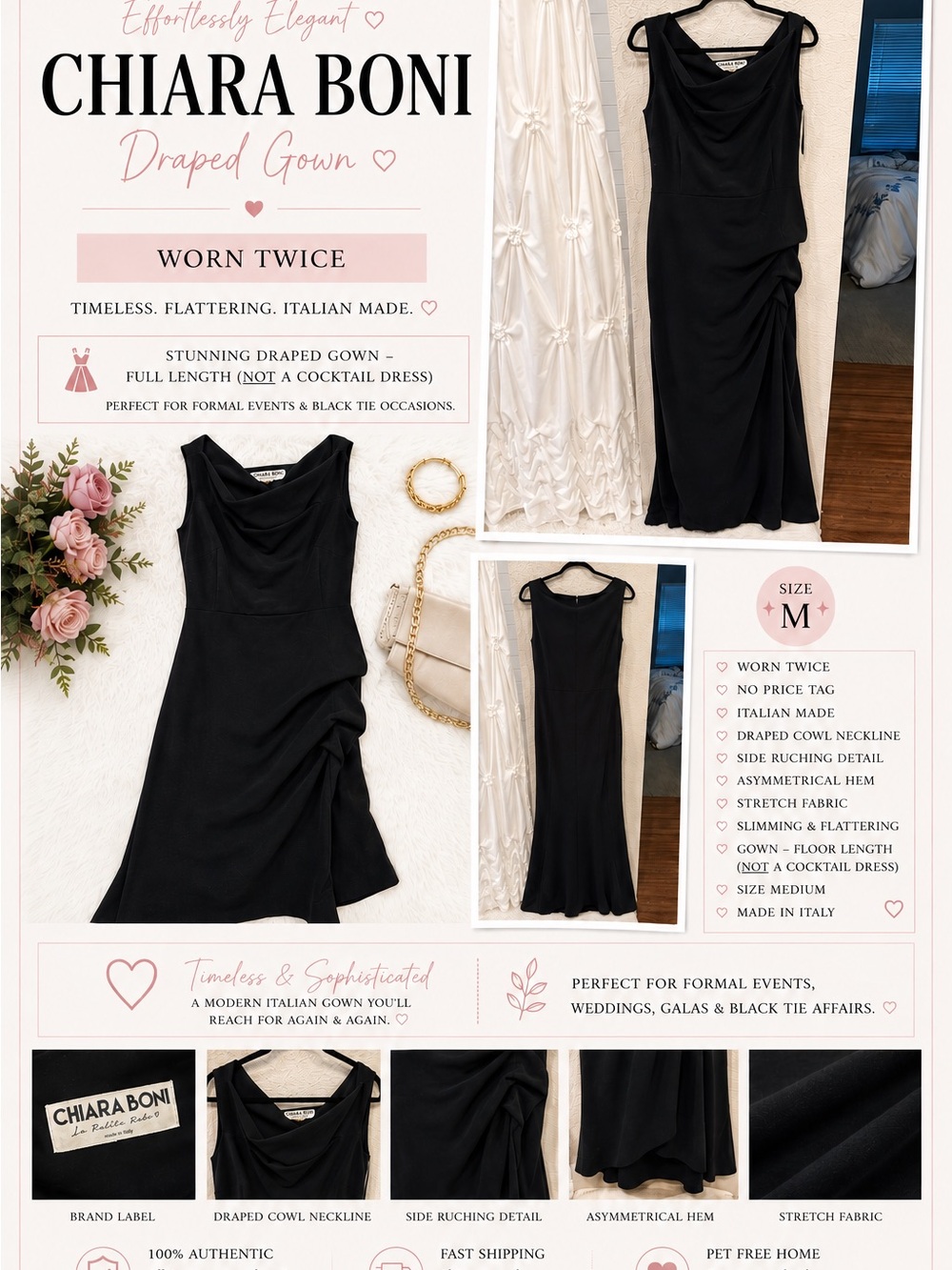 Chiara Boni Black Draped Cowl-Neck Maxi Gown